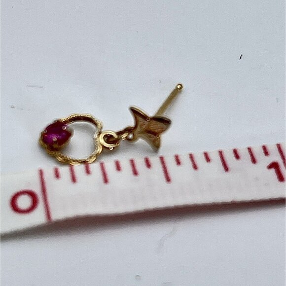 Vintage 14K Gold Post 12K Gold Fill Love Heart Ruby Stone Pierced Earrings Gift - Picture 3 of 10